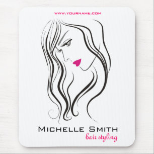 Girl with wavy hair Hairstyling branding icon Mouse Mat