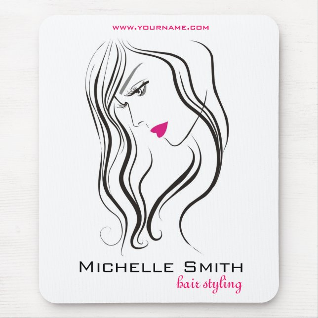 Girl with wavy hair Hairstyling branding icon Mouse Mat (Front)