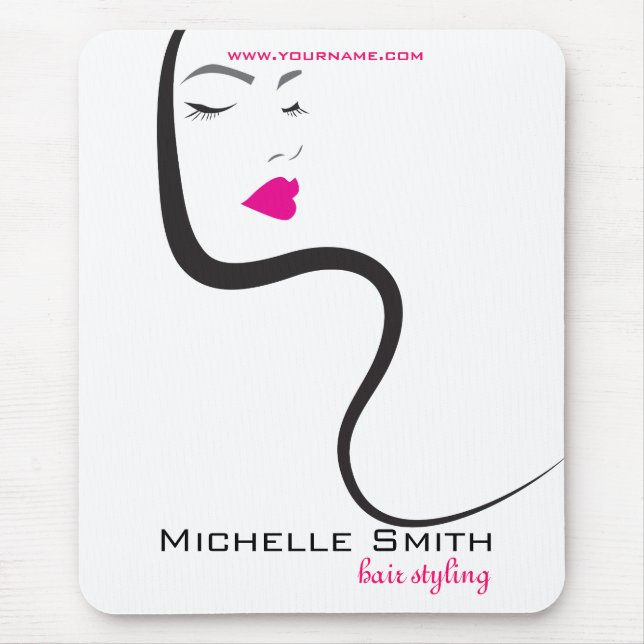 Girl with wavy hair Hairstyling branding icon Mouse Mat (Front)