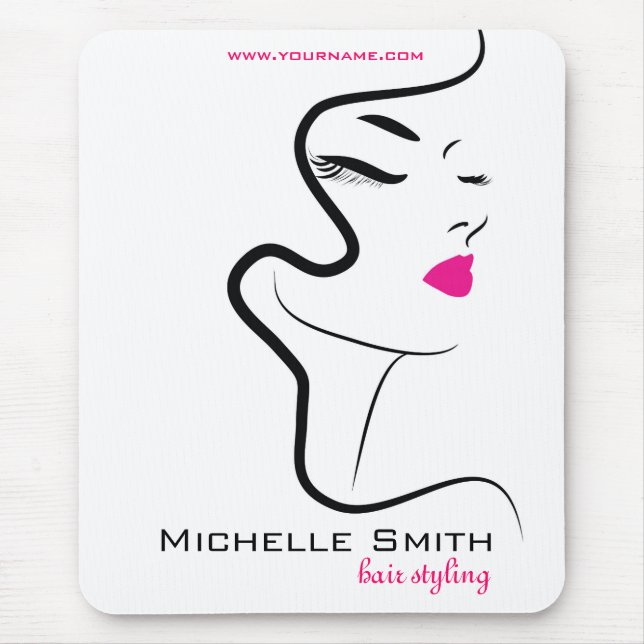 Girl with wavy hair Hairstyling branding icon Mouse Mat (Front)
