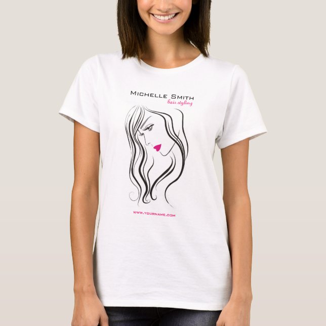 Girl with wavy hair Hairstyling branding icon T-Shirt (Front)