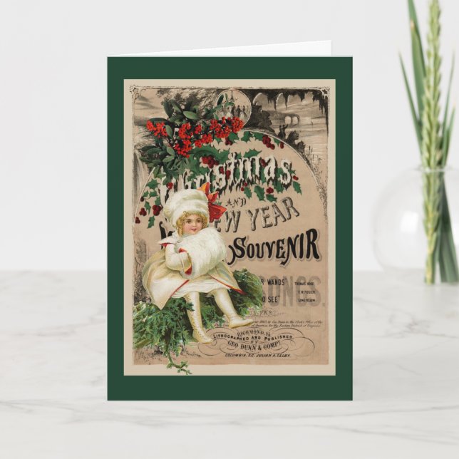 Girl with White Muffler Vintage Art Christmas Card (Front)