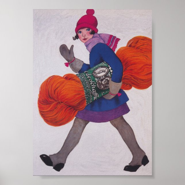 Girl with Yarn, Vintage Advertisement Poster (Front)
