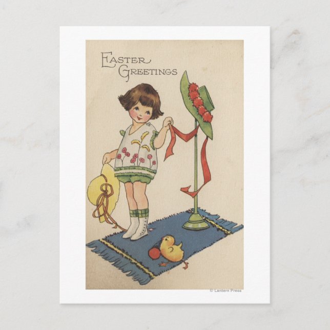 Girl with Yellow Hat and Chick Postcard (Front)
