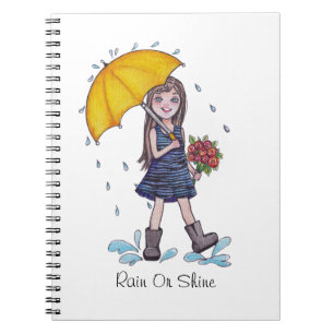Girl With Yellow Umbrella In Watercolor Notebook