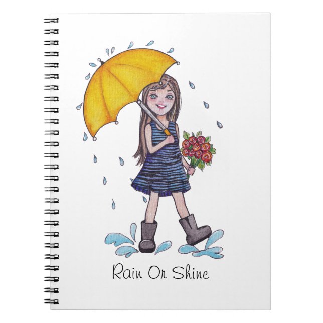 Girl With Yellow Umbrella In Watercolor Notebook (Front)