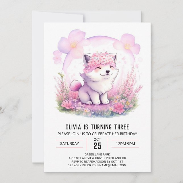 Girl Wolf Adventure Birthday Invitation (Front)