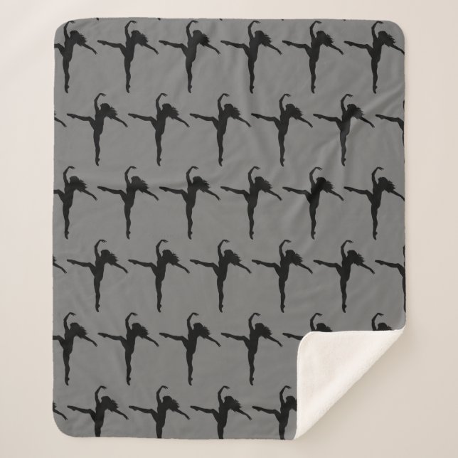 Girl Woman Ballet Dance Silhouette Black Grey Sherpa Blanket (Front)