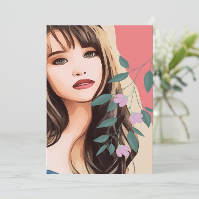 Girl woman female lady pretty face, portrait art T Holiday Card (Standing Front)