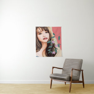 Girl woman female lady pretty face, portrait art T Tapestry