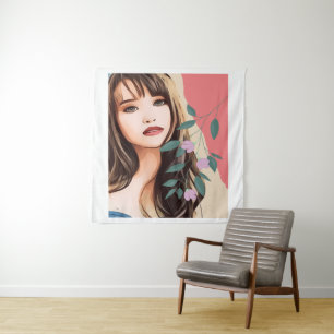 Girl woman female lady pretty face, portrait art T Tapestry