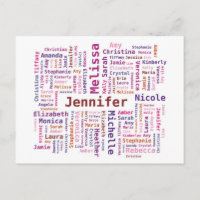 Girl / Woman Names Word Cloud - Pink Orange Colour