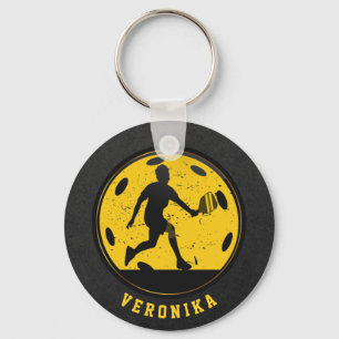 Girl Woman Pickleball Player Racketball Name Black Key Ring