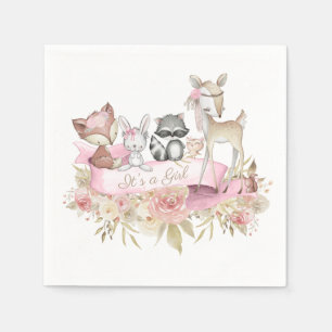 Girl Woodland Animal Baby Shower Napkin