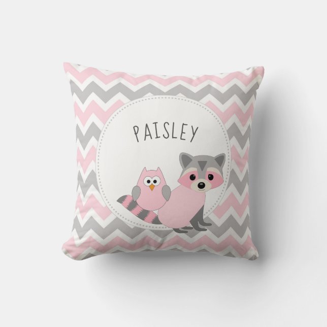Girl Woodland animal bedroom decor + name Cushion (Front)