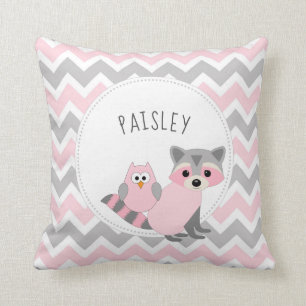 Girl Woodland animal bedroom decor + name Cushion