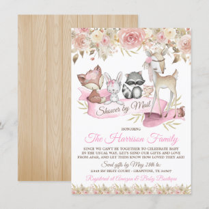 Girl Woodland Animals Baby Shower By Mail Invitation