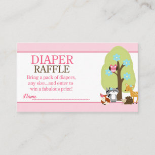 Girl Woodland Animals Baby Shower Diaper Raffle Enclosure Card