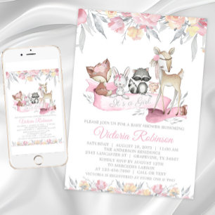 Girl Woodland Animals Baby Shower Invitation