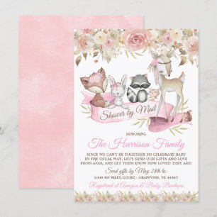Girl Woodland Animals Mail Virtual Baby Shower Invitation