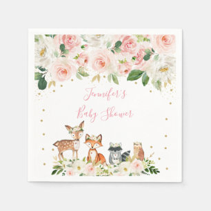Girl Woodland Baby Shower Blush Floral Napkin