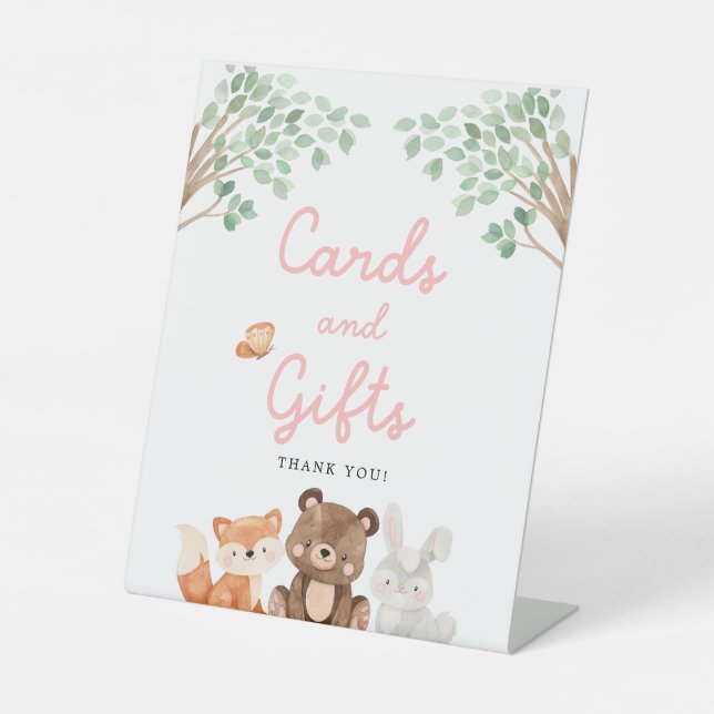 Girl Woodland Baby Shower Cards and Gifts Sign (Front)