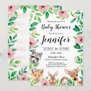 Girl Woodland Baby Shower Invitation Pink Woodland