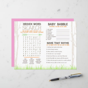 Girl Woodland Baby Shower Placemat Activity Sheet