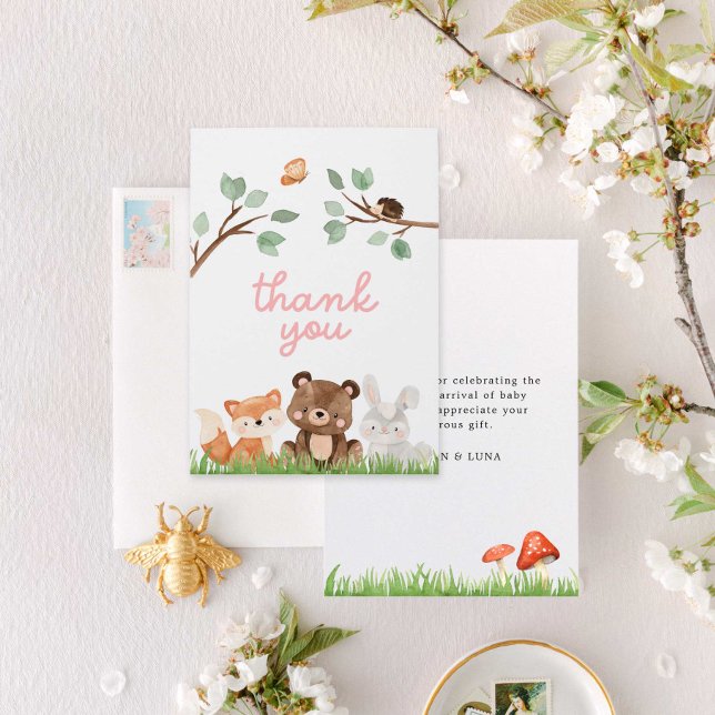 Girl Woodland Baby Shower Thank you Card (Creator Uploaded)