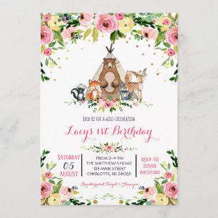 girl woodland birthday invitation