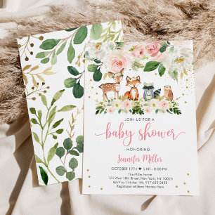 Girl Woodland Blush Floral baby Shower Invitation