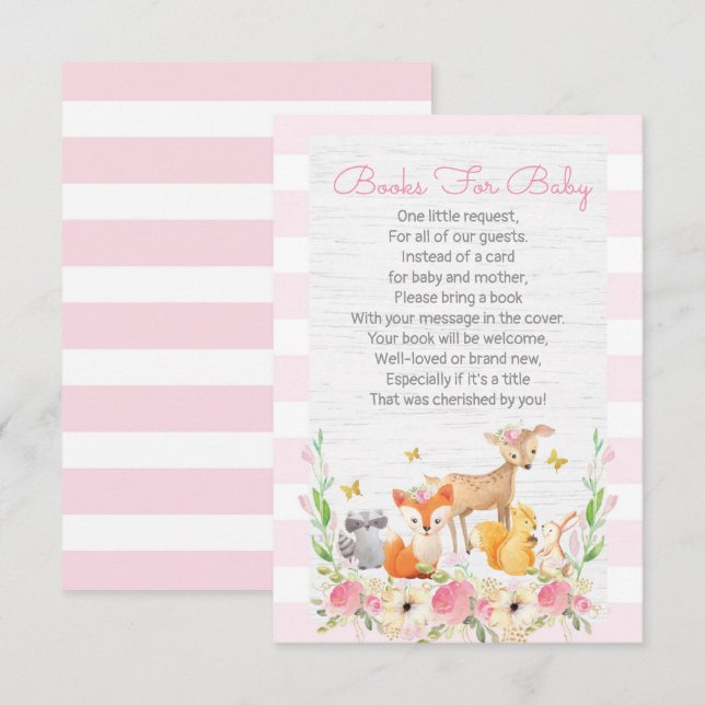 Girl Woodland Book Request Card, Books For Baby Invitation (Front/Back)