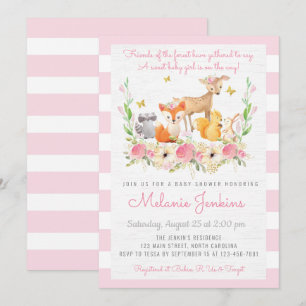 Girl Woodland Deer Baby Shower Invitation