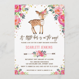 Girl Woodland Deer Baby Shower Invitation Floral