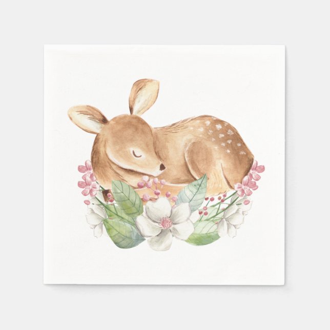 Girl Woodland Deer Baby Shower Paper Napkins (Front)