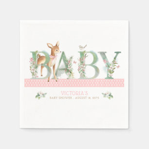 Girl Woodland Deer Baby Shower Paper Napkins