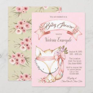 Girl Woodland Fox Baby Shower Invitations