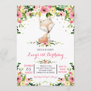 girl woodland  foxbirthday invitation