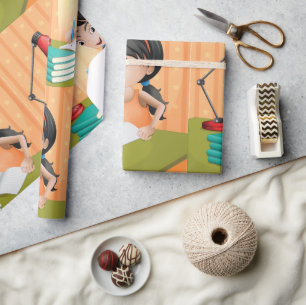Girl Working At A Desk Wrapping Paper