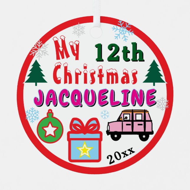 ' Girl Yearly Christmas Pink Car Metal Tree Decoration (Front)