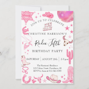 Girl Yee Haw Rodeo 5th Birthday Invitation