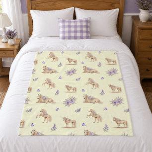 Girl Yellow Purple Horse Floral Pattern Fleece Blanket