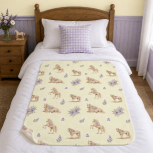 Girl Yellow Purple Horse Floral Pattern Sherpa Blanket