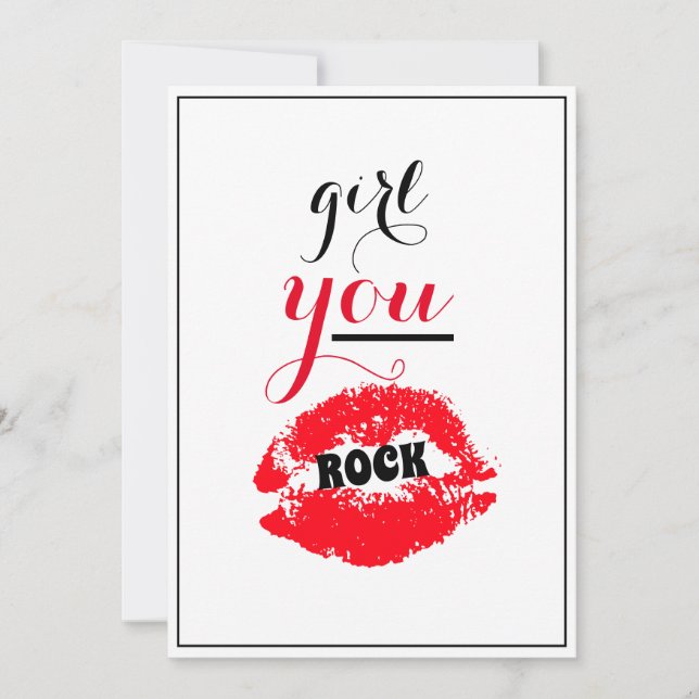 Girl You ROCK Nice Gesture Girls Red Lips Script Thank You Card (Front)