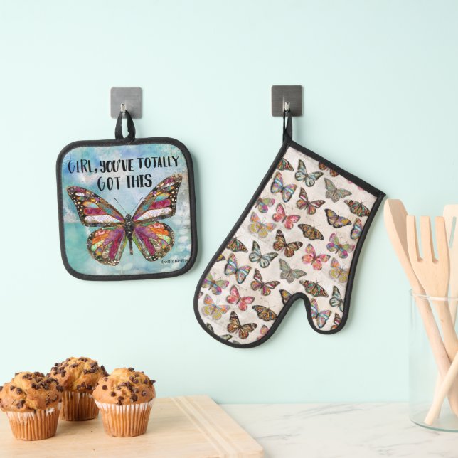 Girl, You’ve Totally Got This Butterfly Oven Mitt & Pot Holder Set (Insitu(Hanging))
