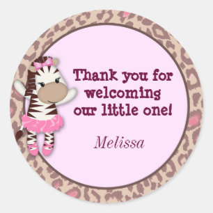 GIRL ZEBRA Tu Tu Cute Baby Shower blank TTC #8 Classic Round Sticker
