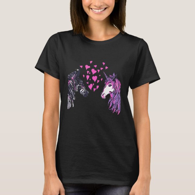 Girl Zebra Unicorn Animal Theme Silhouette Magical T-Shirt (Front)