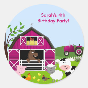 GirlBarnyard Farm Animals Birthday Sticker