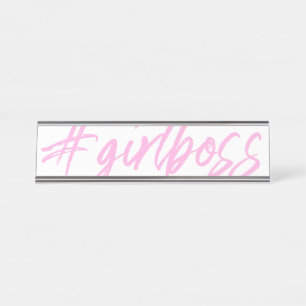 #Girlboss Desk Name Plate – Funny Pink Office Sign
