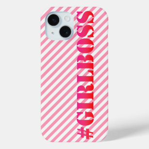 #GirlBoss - Pink Striped Fun Quote  iPhone 15 Case